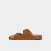 Mules double brides &agrave; scratchs marron clair homme