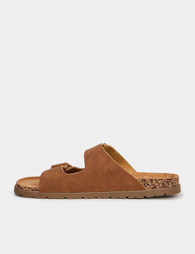 Mules double brides &agrave; scratchs marron clair homme