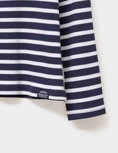 T-shirt manches longues col rond coton bleu marine fille