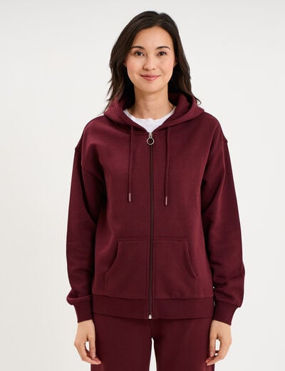 Sweat zipp&eacute; &agrave; capuche violet fonc&eacute; femme