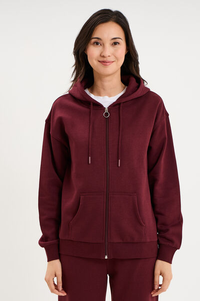 Sweat zipp&eacute; &agrave; capuche violet fonc&eacute; femme