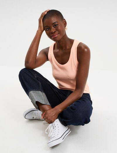 D&eacute;bardeur ajust&eacute; col rond coton orange fluo femme