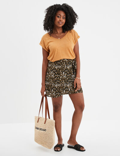 Jupe portefeuille courte beige femme