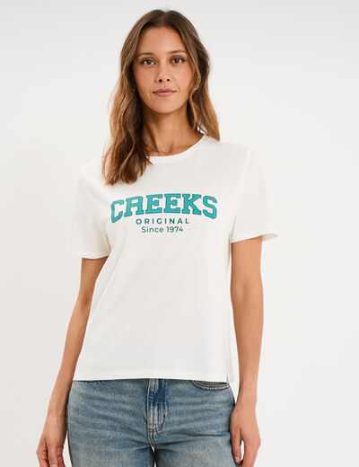T-shirt col rond manches courtes blanc femme