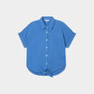 Chemise nouée manches courtes gaze coton bleu foncé femme