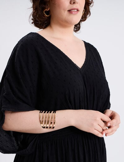 Robe longue en plumetis taille smockée noir femme grande taille