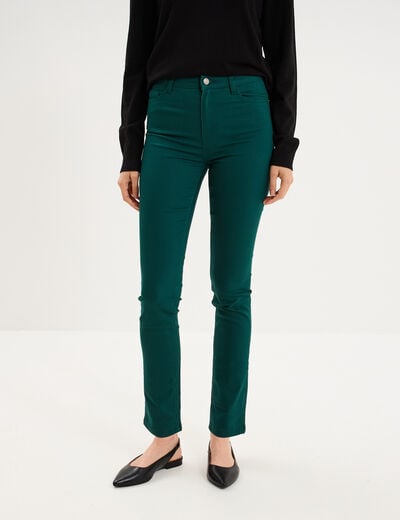 Pantalon slim stretch vert fonc&eacute; femme
