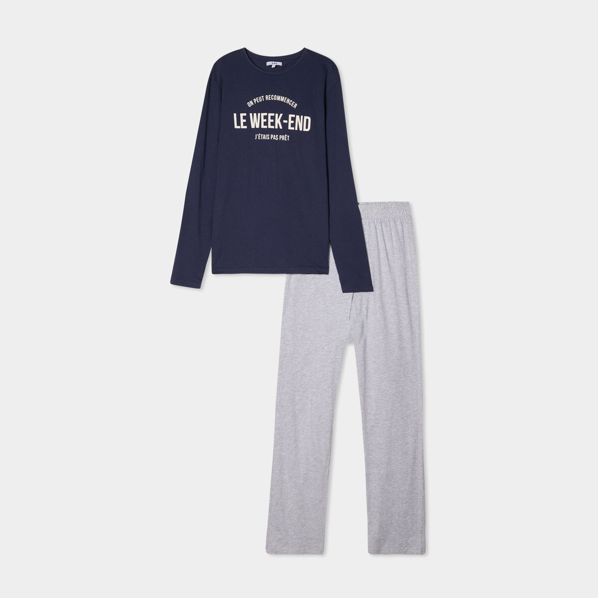 Ensemble pyjama pantalon 2 pi&egrave;ces coton bleu marine homme