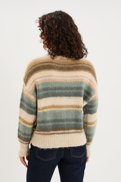 Pull col montant manches longues vert olive femme