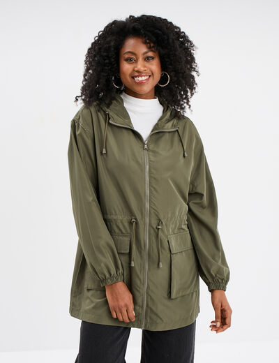 Coupe-vent à capuche imperméable vert kaki femme