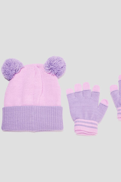 Ensemble bonnet et gants Minnie parme fille
