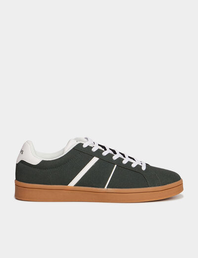 Tennis basses à lacets effet daim vert foncé homme