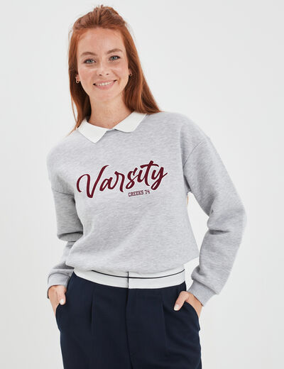 Sweat col polo Creeks gris clair femme