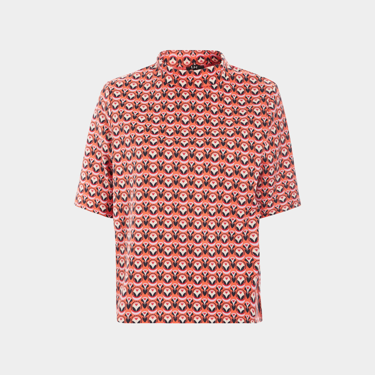 T-shirt avec col montant orange corail femme