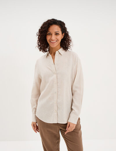 Chemise oversize lin m&eacute;lang&eacute; beige femme
