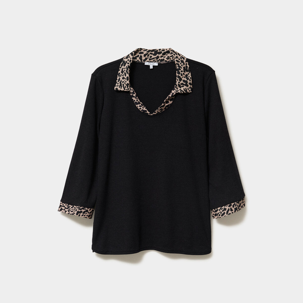 Pull effet 2-en-1 avec manches 3/4 noir femme grande taille