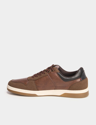 Tennis basses &agrave; lacets marron homme
