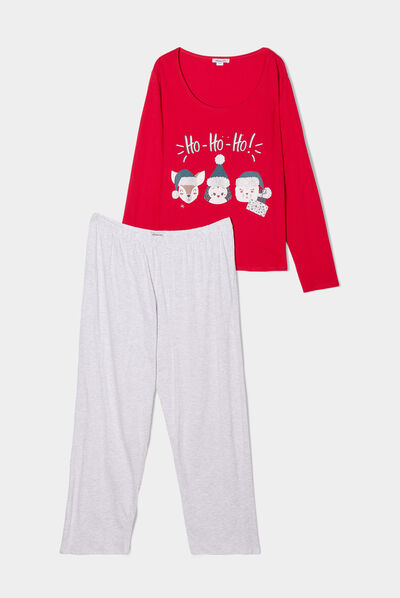 Ensemble pyjama pantalon Noel coton rouge femme grande taille