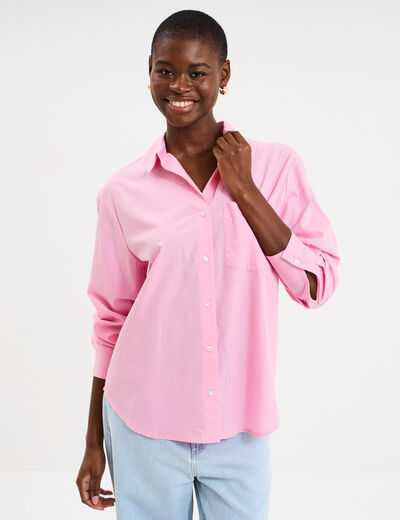 Chemise oversize 1 poche coton rose clair femme