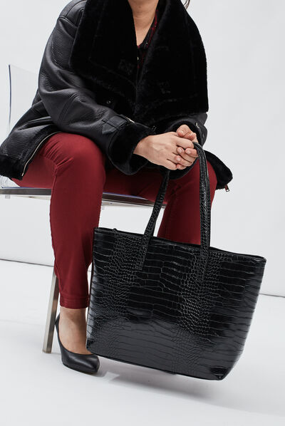Sac cabas texturé noir femme