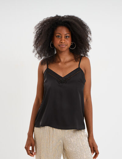 Caraco effet satin noir femme