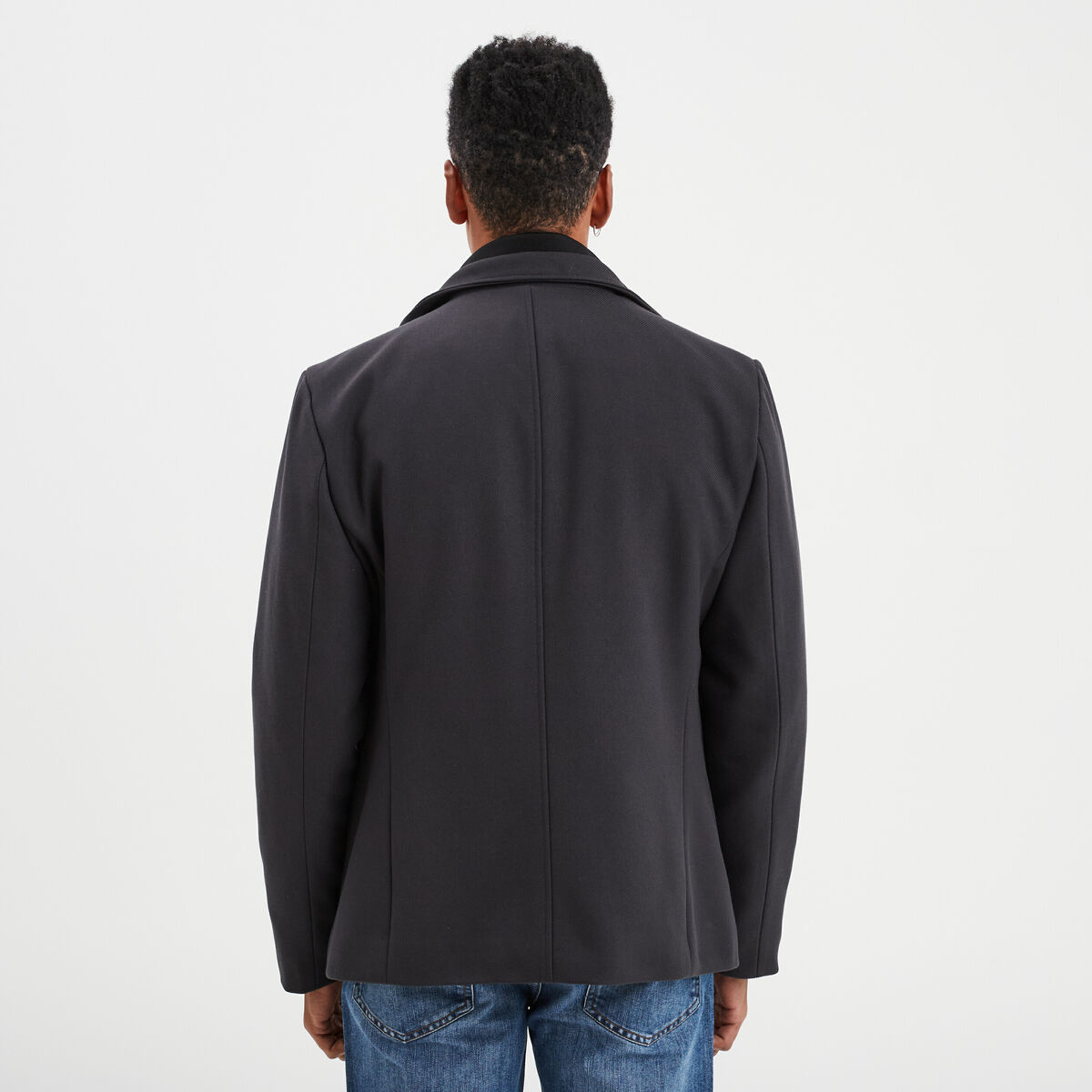 Veste droite courte zippée col montant gris foncé homme