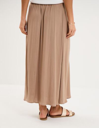 Jupe longue effet satin marron femme