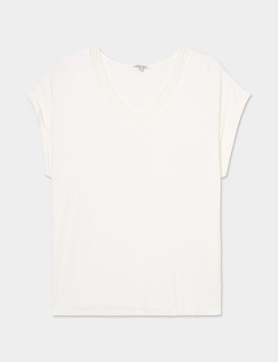 T-shirt dentelle au col Modavista blanc femme grande taille
