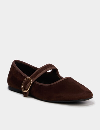 Ballerine femme su&eacute;dine &agrave; bride marron fonc&eacute; femme
