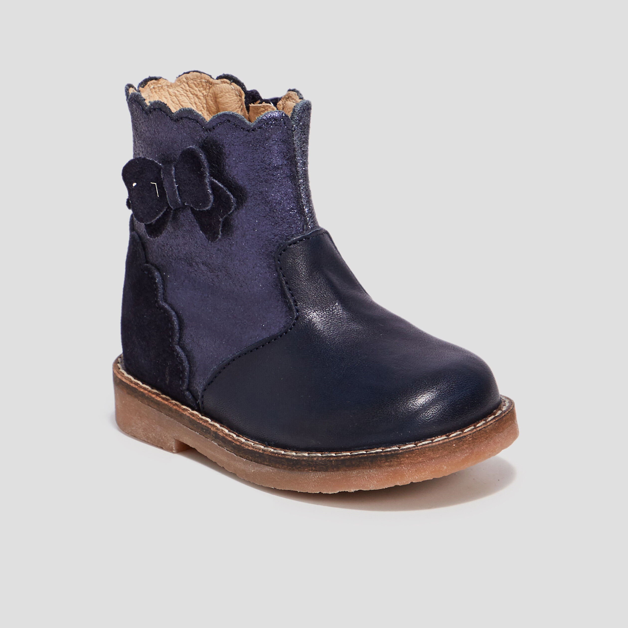 Bottines pailletées en cuir bleu bébé fille PAT ET RIPATON