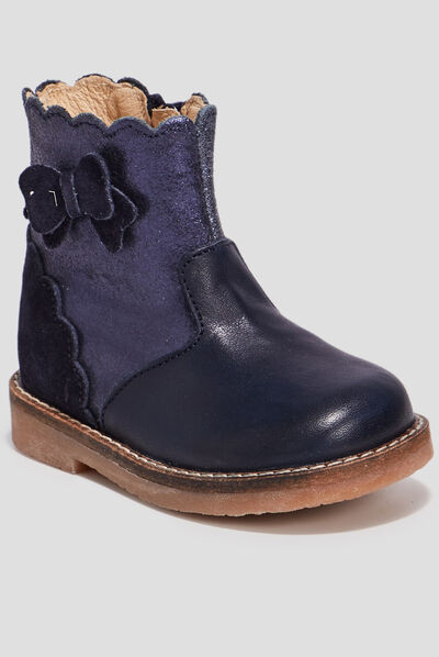 Bottines pailletées en cuir bleu bébé fille