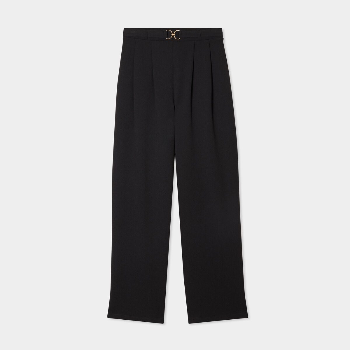 Pantalon large fluide détail boucle noir femme