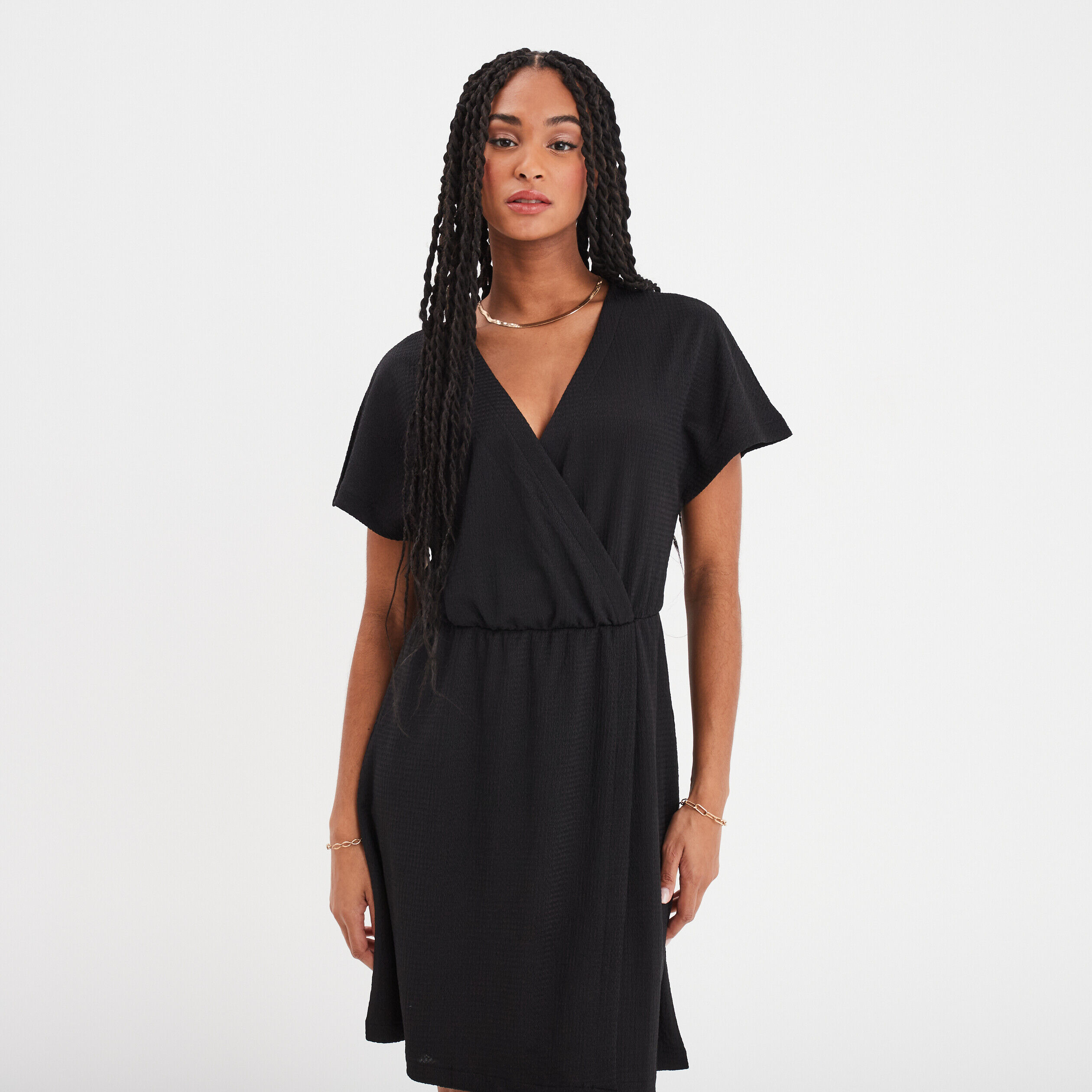 Robe courte col cache-coeur noir femme LH