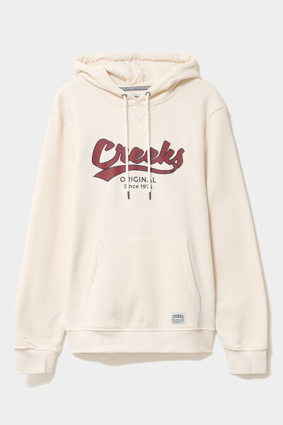 Sweat hoodie &agrave; capuche molleton 1 poche ecru homme