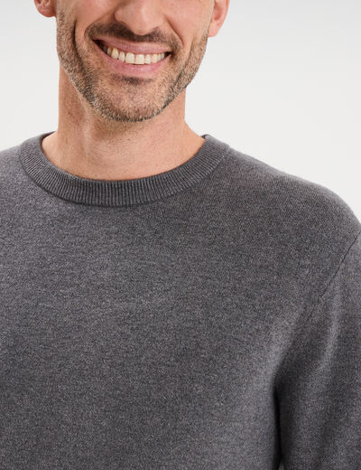 Pull col rond manches longues gris homme