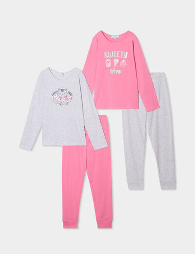 Lot 2 ensembles pyjamas coton rose clair fille