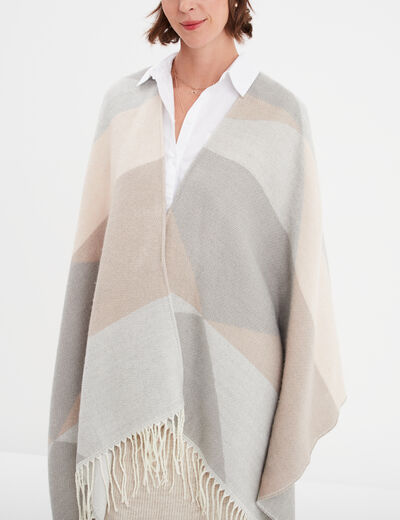 Poncho ample asymétrique à franges gris clair femme
