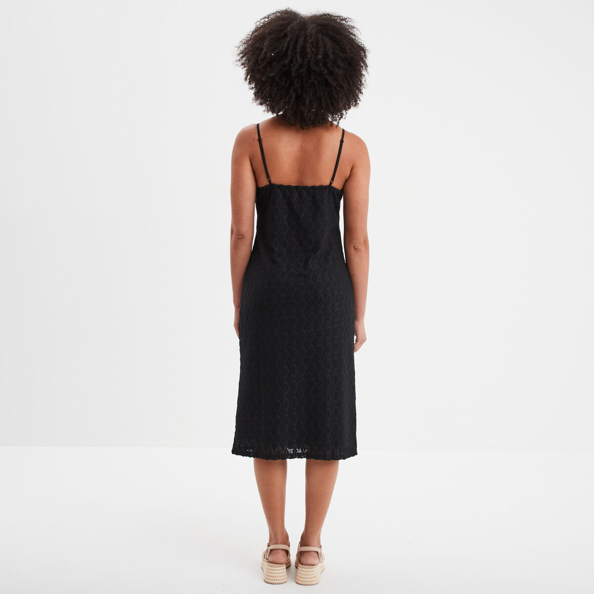 Robe housse col en V aspect ajouré noir femme