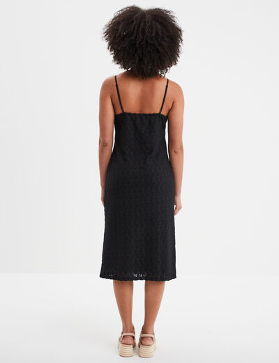 Robe housse col en V aspect ajouré noir femme
