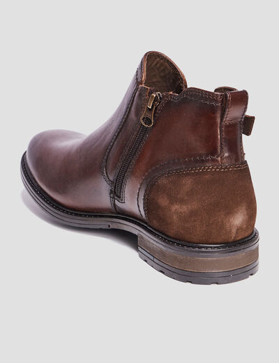 Bottines chelsea en cuir zipp&eacute;es marron homme