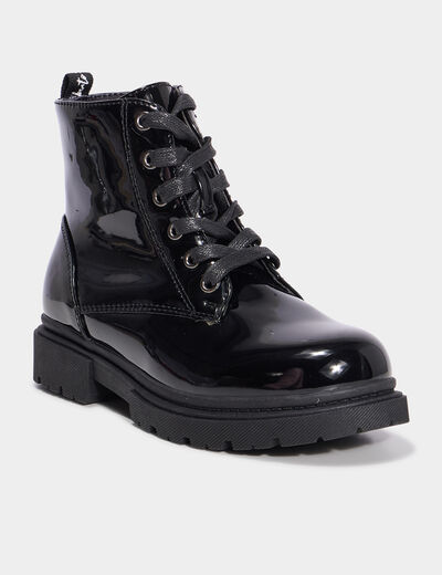 Bottines crantées zippées à paillettes noir fille