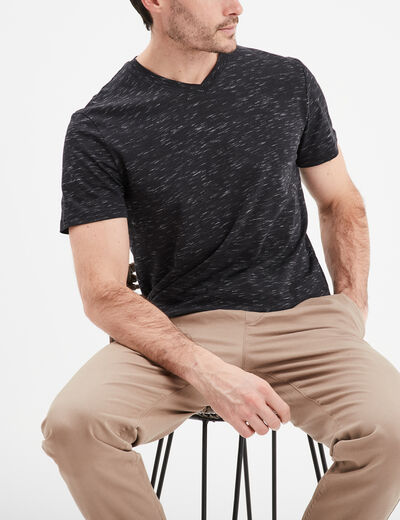 T-shirt droit col en V Liberto noir homme