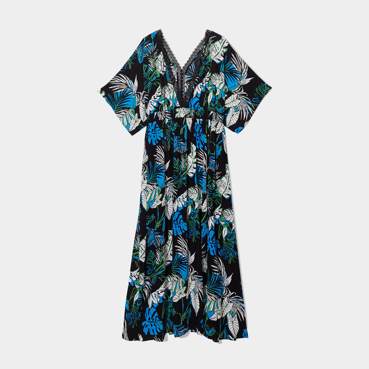 Robe longue droite fluide taille smockée noir femme grande taille