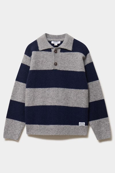 Pull col polo manches longues bleu canard gar&ccedil;on