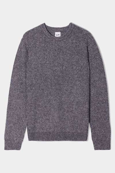 Pull col rond à manches longues gris foncé homme