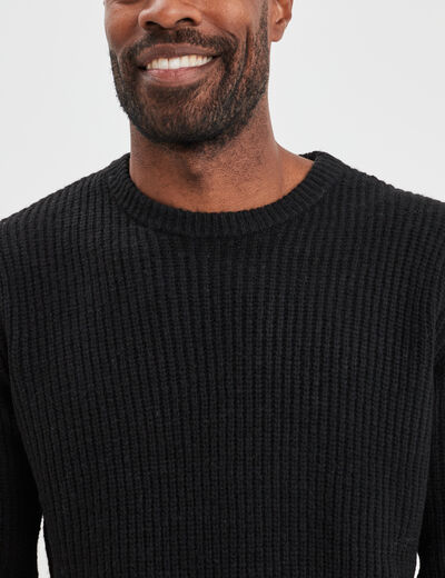 Pull col rond à manches longues noir homme