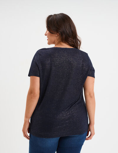 T-shirt col en V manches courtes bleu foncé femme grande taille