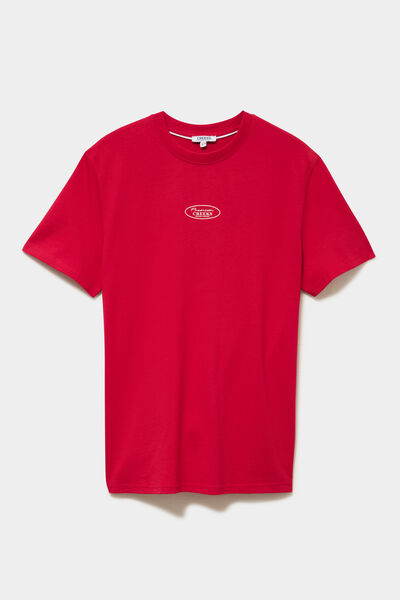 T-shirt droit manches courtes coton rouge fonc&eacute; homme