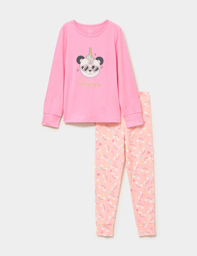 Ensemble pyjama pantalon 2 pi&egrave;ces rose fille