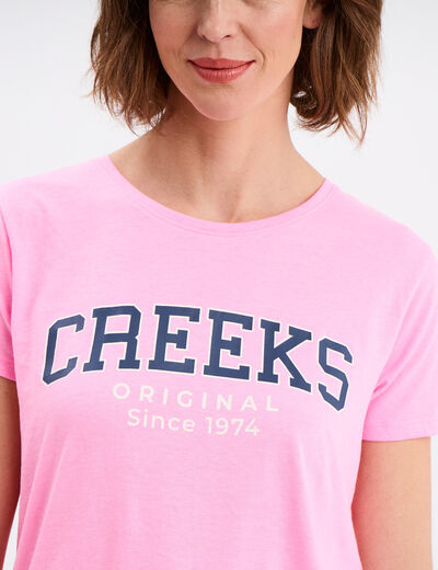 T-shirt col rond manches courtes Creeks rose fluo femme